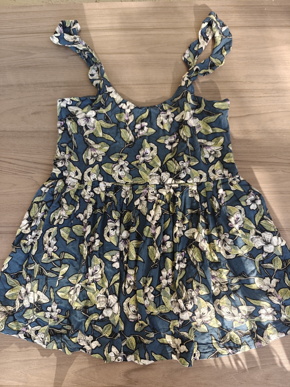 Free People Green Floral Tie-Shoulder Top